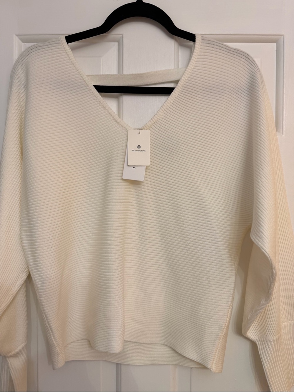 Pink Rose Cream Ribbed V-Neck Sweater